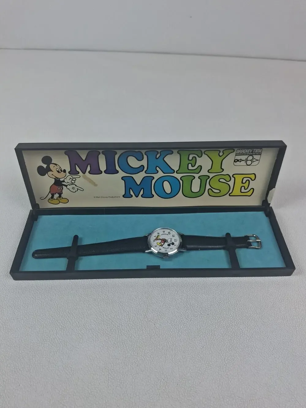 Vintage 1970s Bradley Mickey Mouse Watch Boxed RUNNING Swiss Scratch Cystal